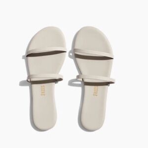 TKEES NEW Gemma Leather Sandals 2 Straps Flats Rubber Sole Slides Neutral Gray 7